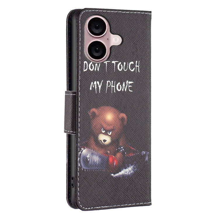 For iPhone 16 Plus Colored Drawing Pattern Leather Phone Case(Bear) - iPhone 16 Plus Cases by buy2fix | Online Shopping UK | buy2fix