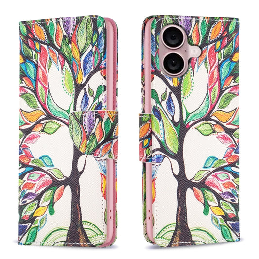 For iPhone 16 Plus Colored Drawing Pattern Leather Phone Case(Tree Life) - iPhone 16 Plus Cases by buy2fix | Online Shopping UK | buy2fix