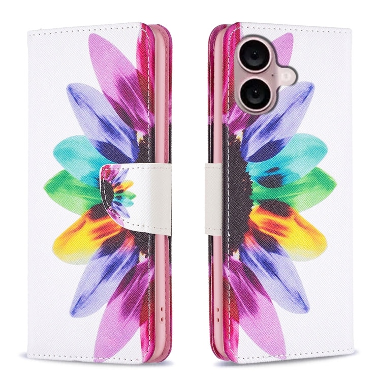 For iPhone 16 Plus Colored Drawing Pattern Leather Phone Case(Sun Flower) - iPhone 16 Plus Cases by buy2fix | Online Shopping UK | buy2fix