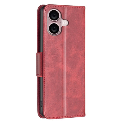 For iPhone 16 Lambskin Texture Pure Color Flip Leather Phone Case(Red) - iPhone 16 Cases by buy2fix | Online Shopping UK | buy2fix