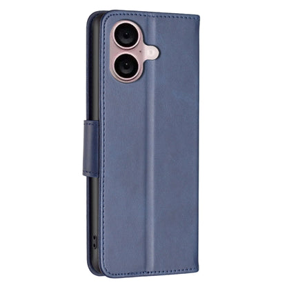 For iPhone 16 Lambskin Texture Pure Color Flip Leather Phone Case(Blue) - iPhone 16 Cases by buy2fix | Online Shopping UK | buy2fix