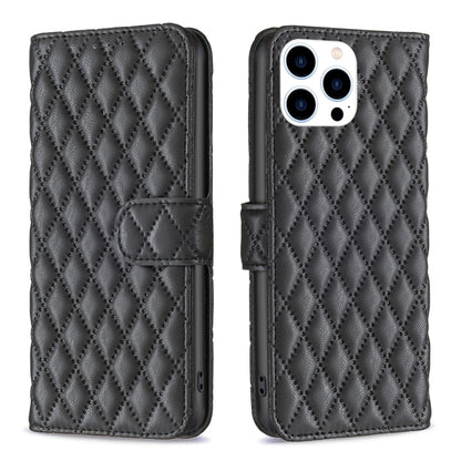 For iPhone 16 Pro Diamond Lattice Wallet Flip Leather Phone Case(Black) - iPhone 16 Pro Cases by buy2fix | Online Shopping UK | buy2fix