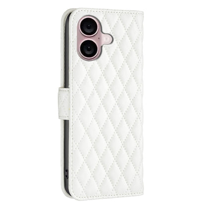 For iPhone 16 Diamond Lattice Wallet Flip Leather Phone Case(White) - iPhone 16 Cases by buy2fix | Online Shopping UK | buy2fix