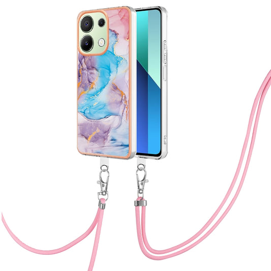 For Xiaomi Redmi Note 13 4G Global Electroplating IMD TPU Phone Case with Lanyard(Blue Marble) - Note 13 Cases by buy2fix | Online Shopping UK | buy2fix