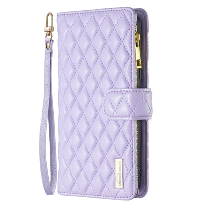 For iPhone 16 Pro Diamond Lattice Zipper Wallet Leather Flip Phone Case(Purple) - iPhone 16 Pro Cases by buy2fix | Online Shopping UK | buy2fix