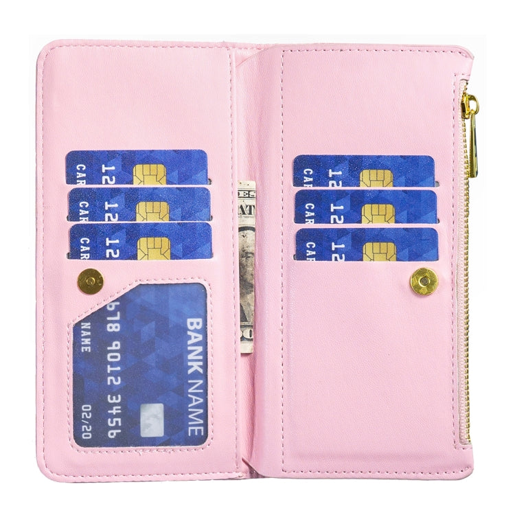 For iPhone 16 Diamond Lattice Zipper Wallet Leather Flip Phone Case(Pink) - iPhone 16 Cases by buy2fix | Online Shopping UK | buy2fix