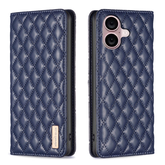 For iPhone 16 Diamond Lattice Magnetic Leather Flip Phone Case(Blue) - iPhone 16 Cases by buy2fix | Online Shopping UK | buy2fix