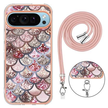 For Google Pixel 9 / 9 Pro Electroplating IMD TPU Phone Case with Lanyard(Pink Scales) - Google Cases by buy2fix | Online Shopping UK | buy2fix