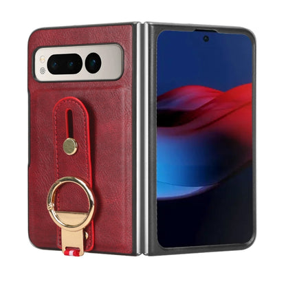 For Google Pixel Fold Wristband Leather Back Phone Case(Red) - Google Cases by buy2fix | Online Shopping UK | buy2fix