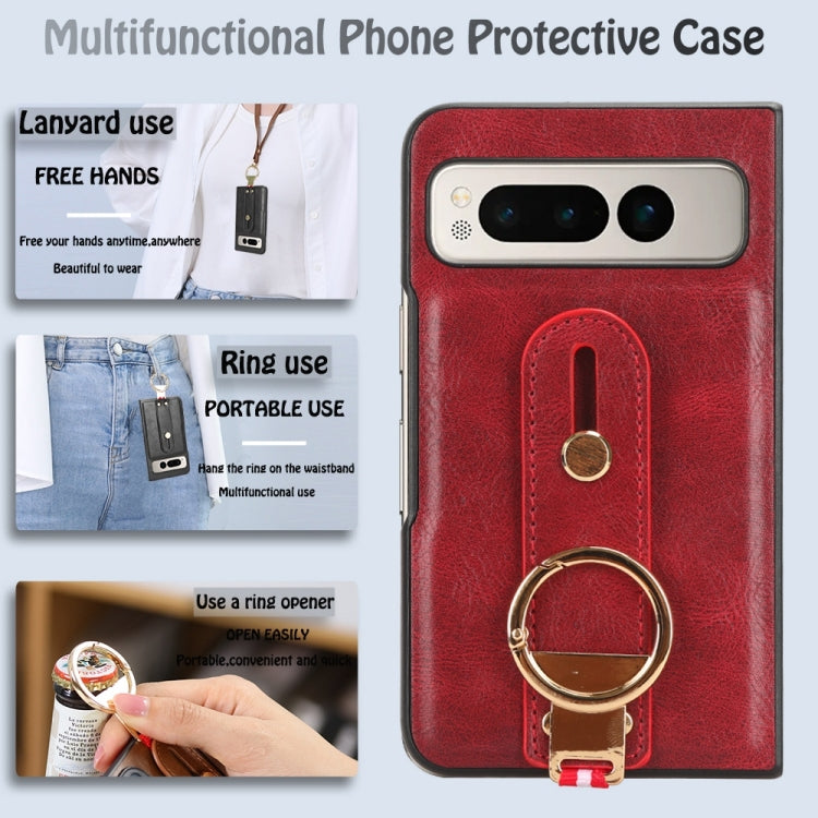 For Google Pixel Fold Wristband Leather Back Phone Case(Red) - Google Cases by buy2fix | Online Shopping UK | buy2fix