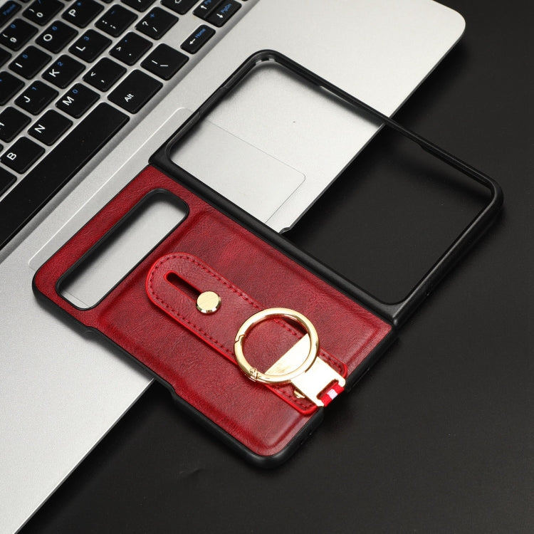 For Google Pixel Fold Wristband Leather Back Phone Case(Red) - Google Cases by buy2fix | Online Shopping UK | buy2fix