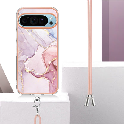 For Google Pixel 9 Pro XL Electroplating Marble Dual-side IMD Phone Case with Lanyard(Rose Gold 005) - Google Cases by buy2fix | Online Shopping UK | buy2fix