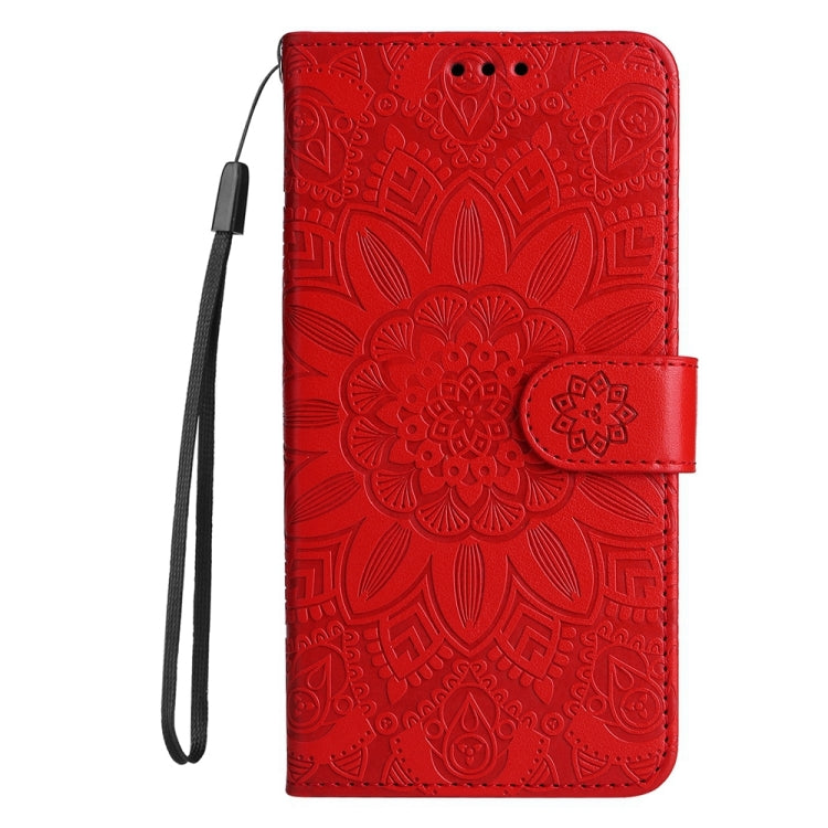 For Google Pixel 9 Pro Embossed Sunflower Leather Phone Case(Red) - Google Cases by buy2fix | Online Shopping UK | buy2fix