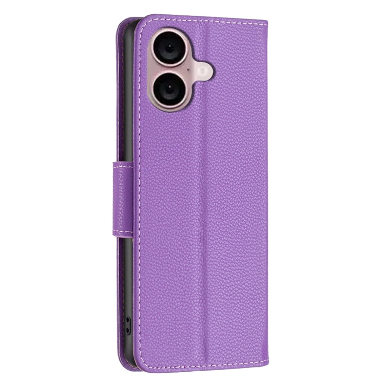 For iPhone 16 Litchi Texture Pure Color Flip Leather Phone Case(Purple) - iPhone 16 Cases by buy2fix | Online Shopping UK | buy2fix