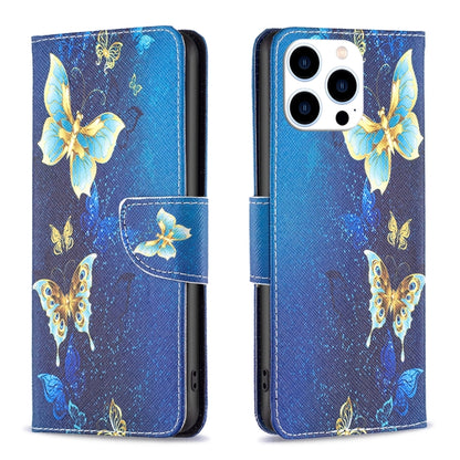 For iPhone 16 Pro Max Colored Drawing Pattern Flip Leather Phone Case(Gold Butterfly) - iPhone 16 Pro Max Cases by buy2fix | Online Shopping UK | buy2fix