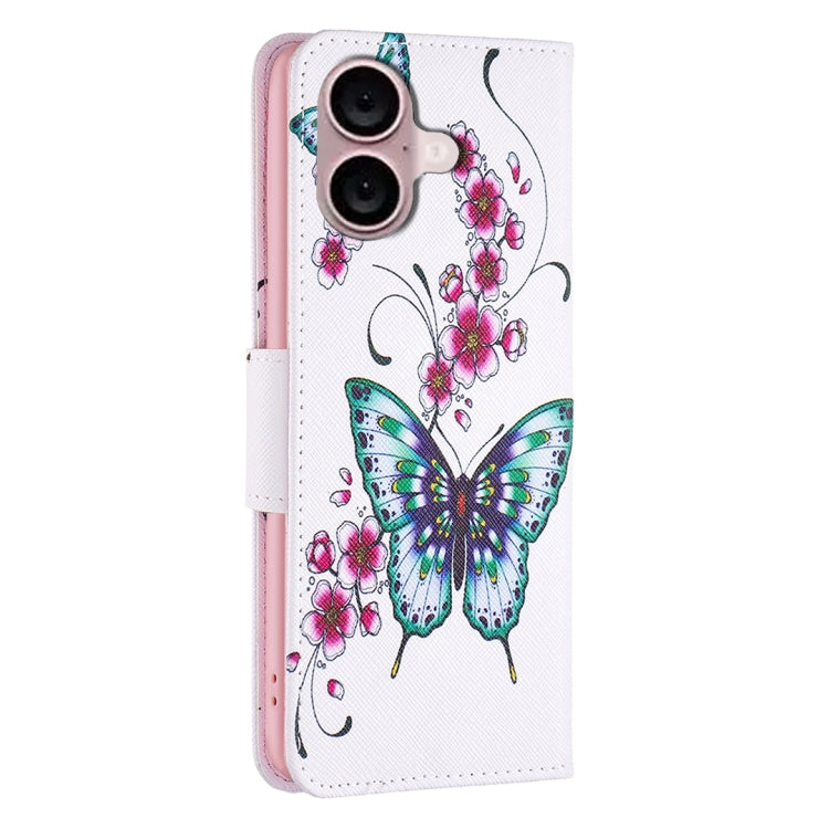 For iPhone 16 Colored Drawing Pattern Flip Leather Phone Case(Flowers Butterfly) - iPhone 16 Cases by buy2fix | Online Shopping UK | buy2fix