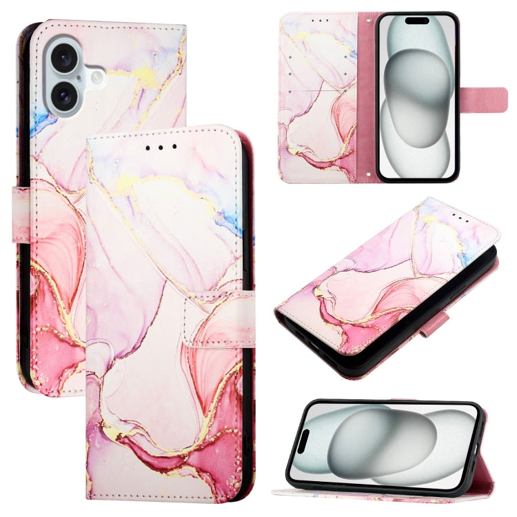 For iPhone 16 Plus PT003 Marble Pattern Flip Leather Phone Case(Rose Gold LS005) - iPhone 16 Plus Cases by buy2fix | Online Shopping UK | buy2fix