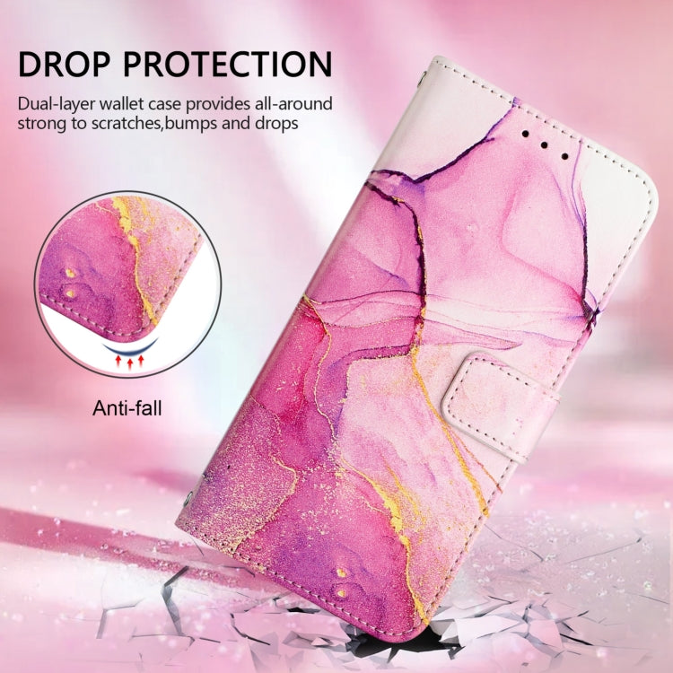 For iPhone 16 PT003 Marble Pattern Flip Leather Phone Case(Pink Purple Gold LS001) - iPhone 16 Cases by buy2fix | Online Shopping UK | buy2fix