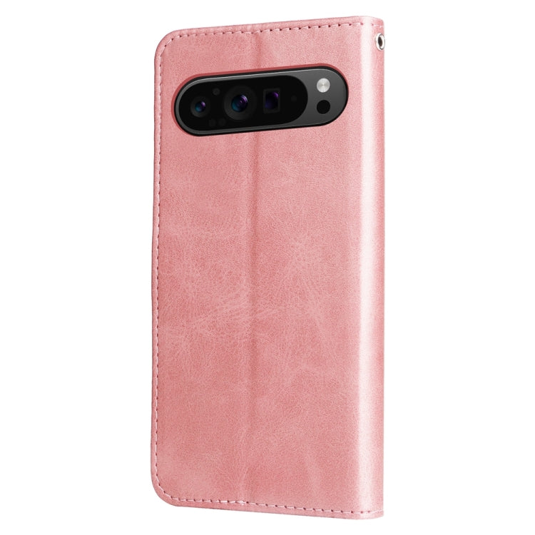 For Google Pixel 9 Pro Fashion Calf Texture Zipper Leather Phone Case(Rose Gold) - Google Cases by buy2fix | Online Shopping UK | buy2fix