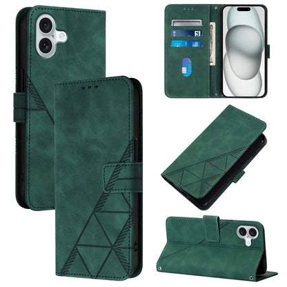 For iPhone 16 Plus Crossbody 3D Embossed Flip Leather Phone Case(Dark Green) - iPhone 16 Plus Cases by buy2fix | Online Shopping UK | buy2fix