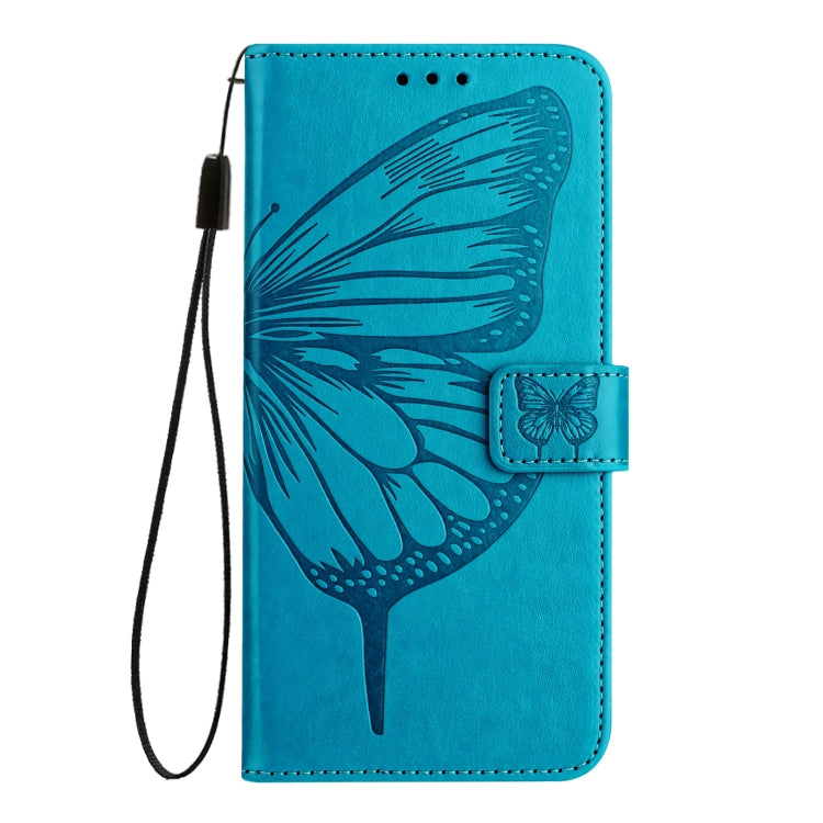 For iPhone 16 Pro Embossed Butterfly Leather Phone Case(Blue) - iPhone 16 Pro Cases by buy2fix | Online Shopping UK | buy2fix