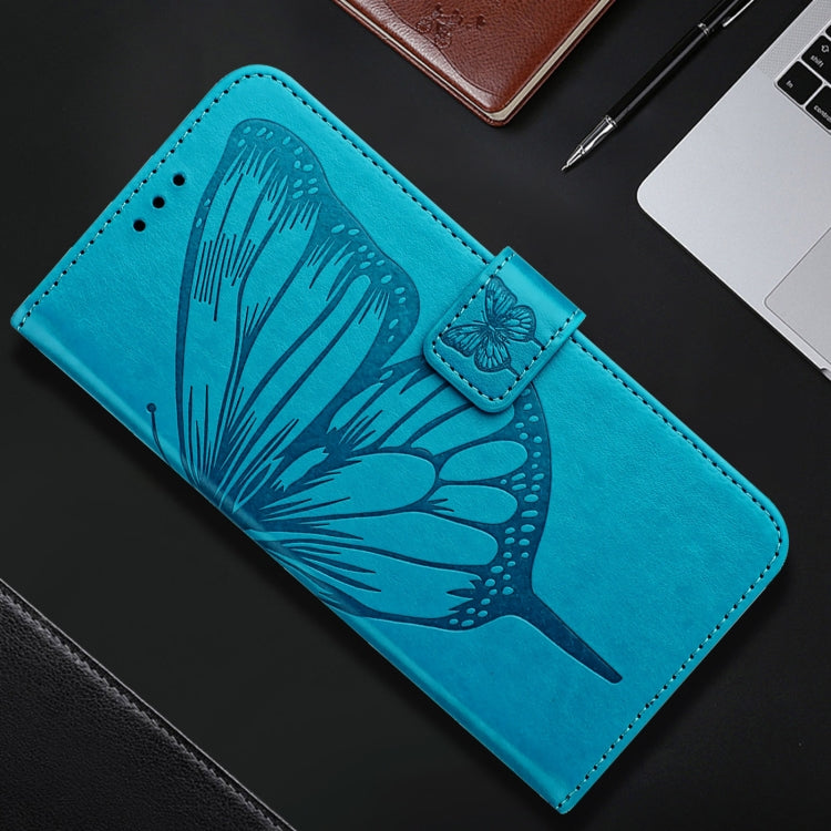 For iPhone 16 Pro Embossed Butterfly Leather Phone Case(Blue) - iPhone 16 Pro Cases by buy2fix | Online Shopping UK | buy2fix