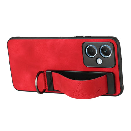 For Xiaomi Redmi Note 12 4G Global Wristband Holder Leather Back Phone Case(Red) - Xiaomi Cases by buy2fix | Online Shopping UK | buy2fix