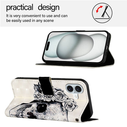 For iPhone 16 Plus 3D Painting Horizontal Flip Leather Phone Case(Skull) - iPhone 16 Plus Cases by buy2fix | Online Shopping UK | buy2fix