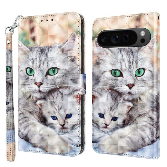 For Google Pixel 9 Pro 3D Painted Pattern Leather Phone Case(Two Loving Cats) - Google Cases by buy2fix | Online Shopping UK | buy2fix