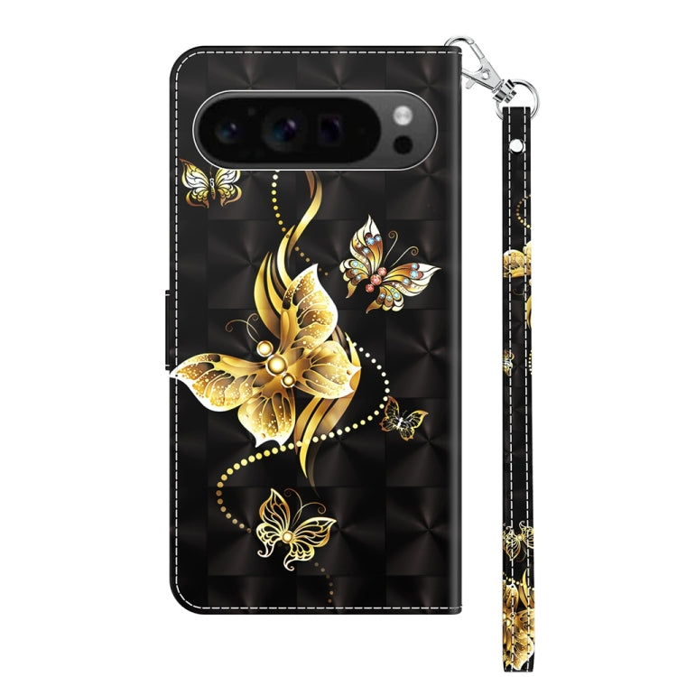 For Google Pixel 9 Pro 3D Painted Pattern Leather Phone Case(Golden Butterfly) - Google Cases by buy2fix | Online Shopping UK | buy2fix