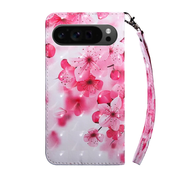 For Google Pixel 9 Pro 3D Painted Pattern Leather Phone Case(Red Flower) - Google Cases by buy2fix | Online Shopping UK | buy2fix