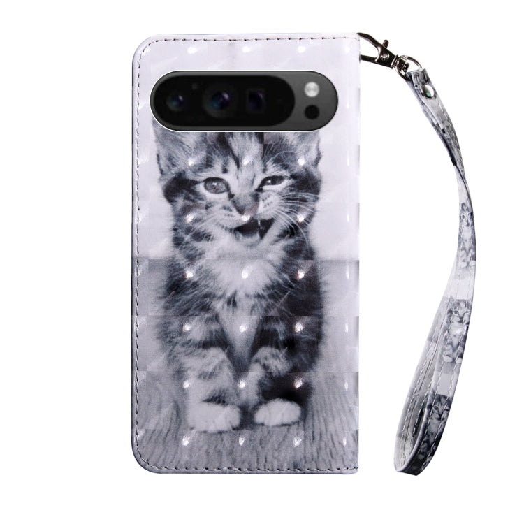 For Google Pixel 9 Pro XL 3D Painted Pattern Leather Phone Case(Smile Cat) - Google Cases by buy2fix | Online Shopping UK | buy2fix