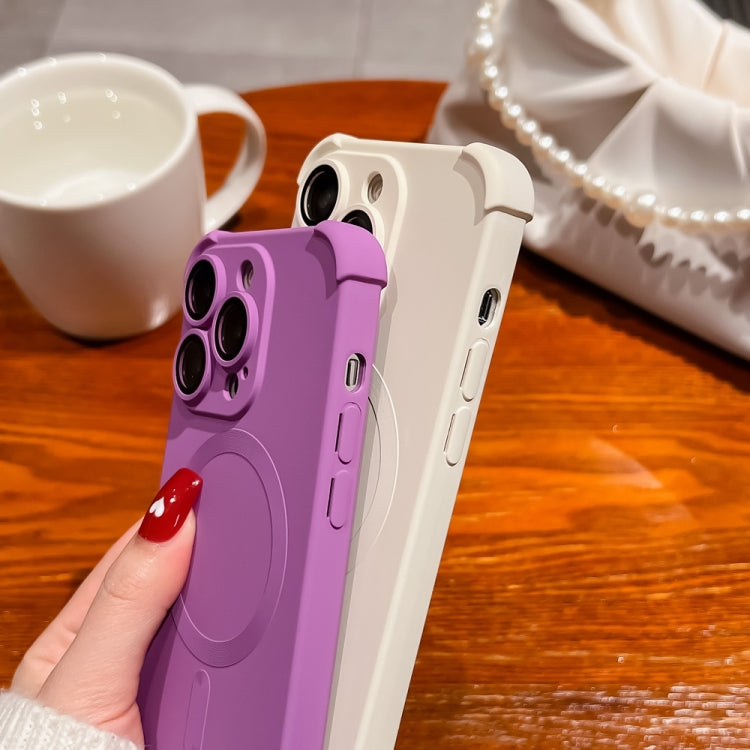 For iPhone 14 Four-corner Shockproof Skin Feel MagSafe Magnetic Phone Case(Purple) - iPhone 14 Cases by buy2fix | Online Shopping UK | buy2fix