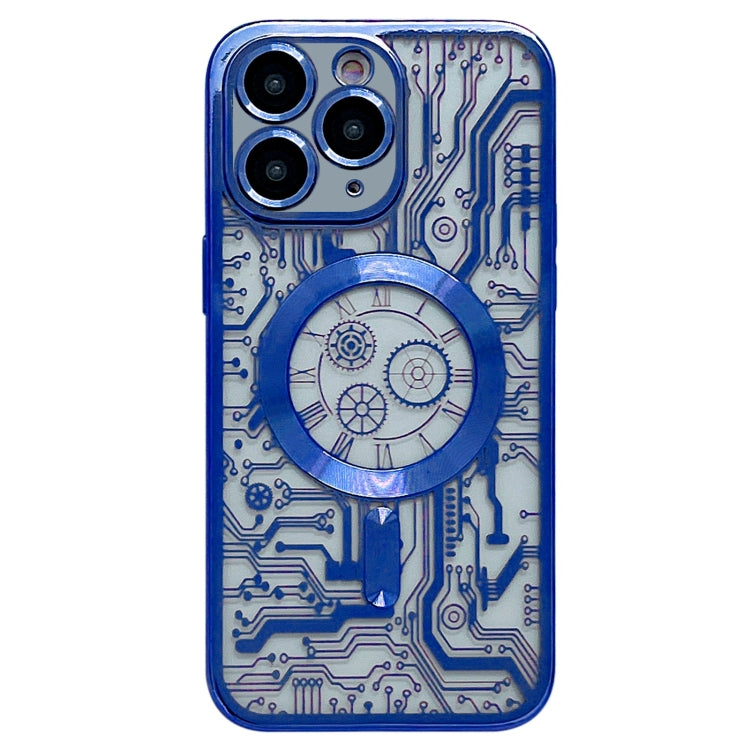 For iPhone 11 Pro Electroplated Circuit Board Pattern MagSafe Phone Case(Dark Blue) - iPhone 11 Pro Cases by buy2fix | Online Shopping UK | buy2fix