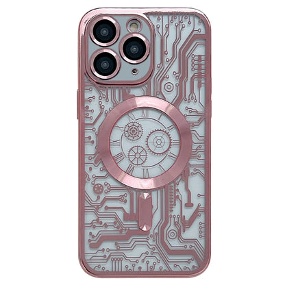 For iPhone 11 Pro Max Electroplated Circuit Board Pattern MagSafe Phone Case(Pink) - iPhone 11 Pro Max Cases by buy2fix | Online Shopping UK | buy2fix