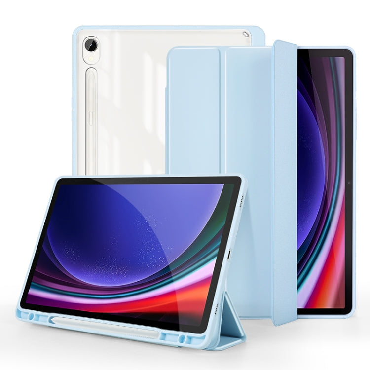 For Samsung Galaxy Tab S9 3-folding Acrylic Smart Leather Tablet Case(Ice Blue) - Galaxy Tab S9 Cases by buy2fix | Online Shopping UK | buy2fix