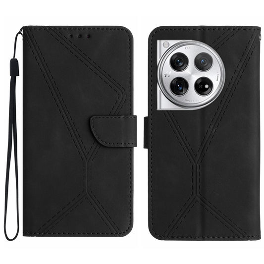 For OnePlus 12 5G Global Stitching Embossed Leather Phone Case(Black) - OnePlus Cases by buy2fix | Online Shopping UK | buy2fix