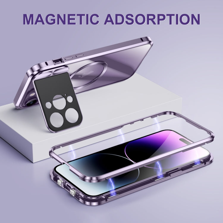 For iPhone 15 Pro Max Large Window Holder MagSafe Magnetic Metal Phone Case(Black) - iPhone 15 Pro Max Cases by buy2fix | Online Shopping UK | buy2fix