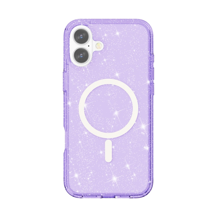 For iPhone 16 Terminator Style Glitter Powder MagSafe Magnetic Phone Case(Purple) - iPhone 16 Cases by buy2fix | Online Shopping UK | buy2fix