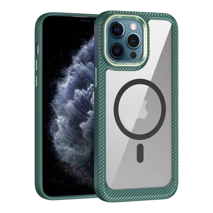 For iPhone 11 Pro Max MagSafe Carbon Fiber Transparent Back Panel Phone Case(Green) - iPhone 11 Pro Max Cases by buy2fix | Online Shopping UK | buy2fix