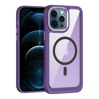 For iPhone 12 Pro Max MagSafe Carbon Fiber Transparent Back Panel Phone Case(Purple) - iPhone 12 Pro Max Cases by buy2fix | Online Shopping UK | buy2fix