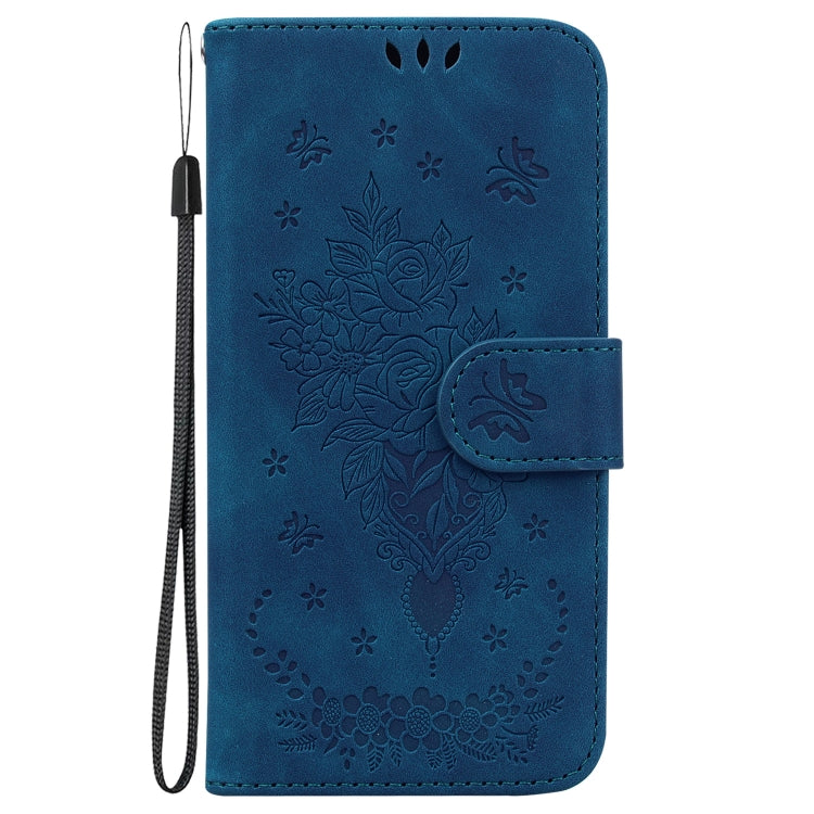 For Motorola Moto G Play 4G 2024 Butterfly Rose Embossed Leather Phone Case(Blue) - Motorola Cases by buy2fix | Online Shopping UK | buy2fix