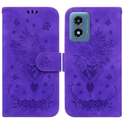 For Motorola Moto G Play 4G 2024 Butterfly Rose Embossed Leather Phone Case(Purple) - Motorola Cases by buy2fix | Online Shopping UK | buy2fix