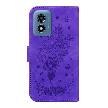 For Motorola Moto G Play 4G 2024 Butterfly Rose Embossed Leather Phone Case(Purple) - Motorola Cases by buy2fix | Online Shopping UK | buy2fix