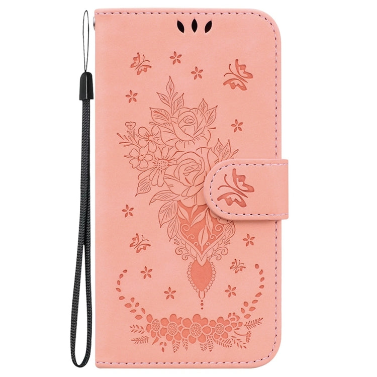 For Motorola Edge 2024 Butterfly Rose Embossed Leather Phone Case(Pink) - Motorola Cases by buy2fix | Online Shopping UK | buy2fix