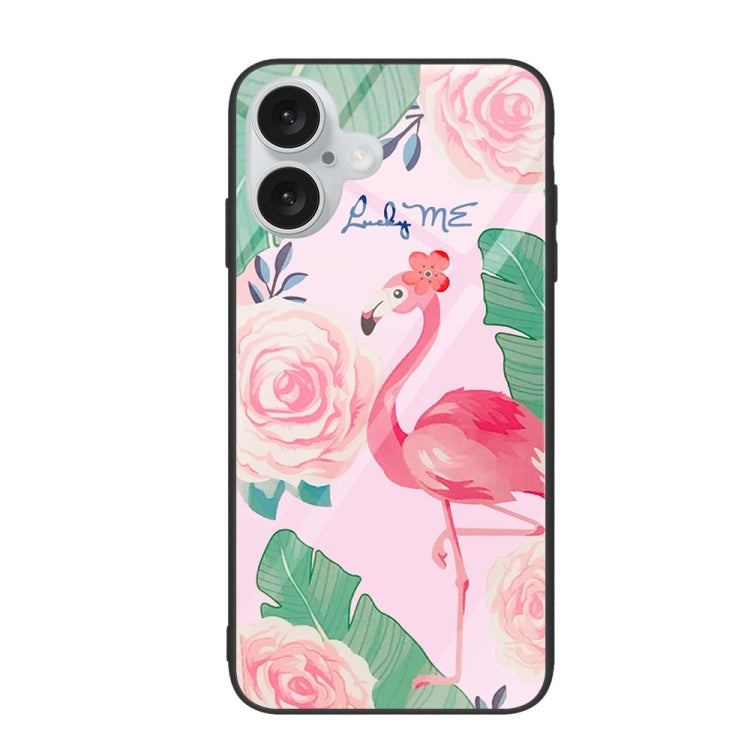 For iPhone 16 Plus Colorful Painted Glass Phone Case(Flamingo) - iPhone 16 Plus Cases by buy2fix | Online Shopping UK | buy2fix