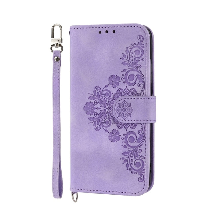 For Xiaomi 14 Pro Skin-feel Flowers Embossed Wallet Leather Phone Case(Purple) - 14 Pro Cases by buy2fix | Online Shopping UK | buy2fix