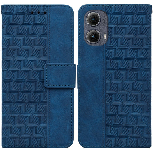 For Motorola Edge 2024 Geometric Embossed Leather Phone Case(Blue) - Motorola Cases by buy2fix | Online Shopping UK | buy2fix