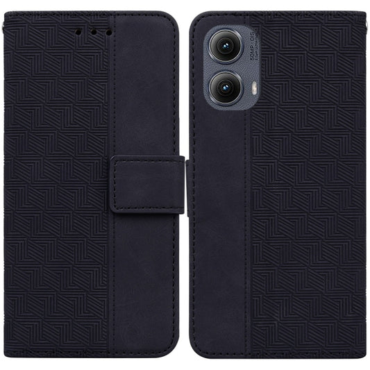 For Motorola Edge 2024 Geometric Embossed Leather Phone Case(Black) - Motorola Cases by buy2fix | Online Shopping UK | buy2fix