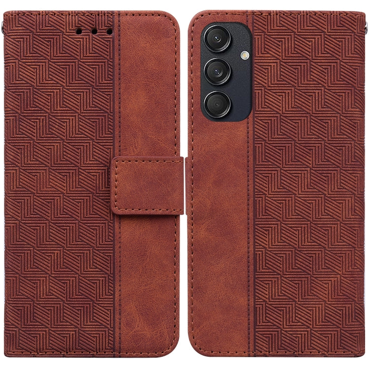 For Samsung Galaxy M55 Geometric Embossed Leather Phone Case(Brown) - Galaxy Phone Cases by buy2fix | Online Shopping UK | buy2fix